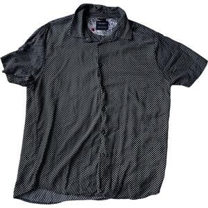 Short Sleeve Button Up Shirt Black White Geometric Microprint Men’s M